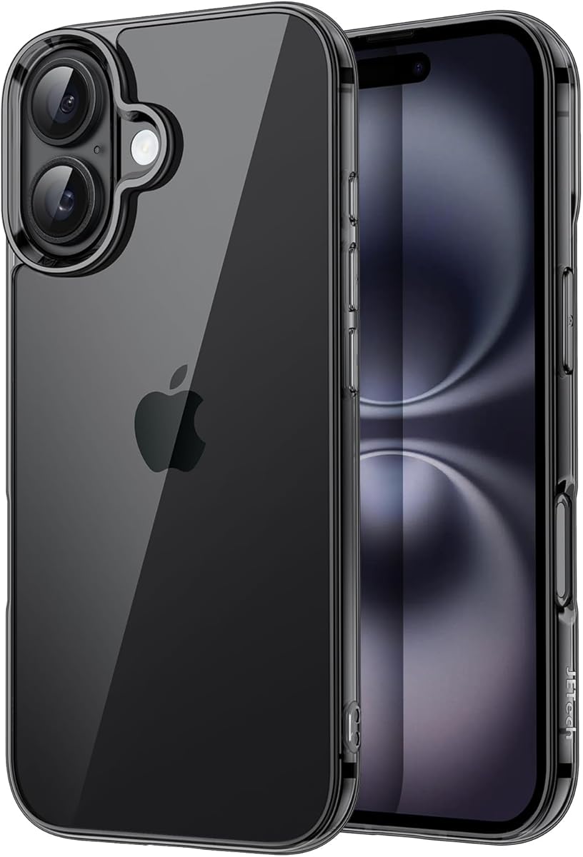 JETech Case for iPhone 16 6.1-Inch, Non-Yellowing Shockproof Phone Bumper Cover, Anti-Scratch Clear Back (Black)