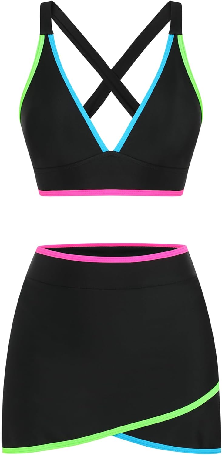 ZAFUL Women's High Waisted Bikini with Skirt Whip Stitch 2 Piece Swimsuits Tummy Control Bathing Suit - Image 3