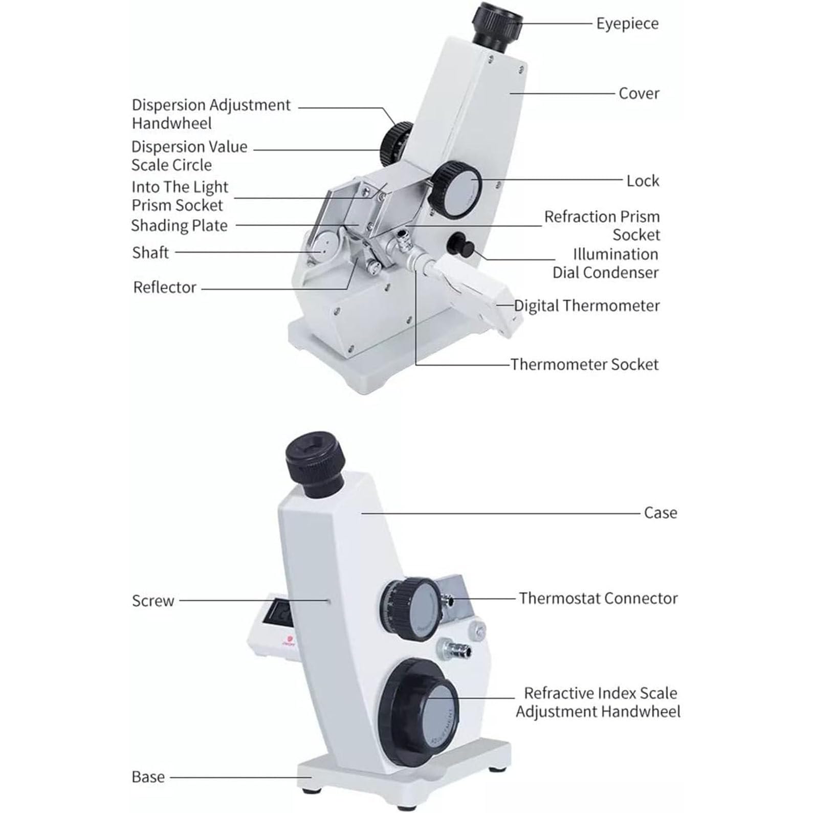 Refractómetro monocular automático digital, instrumento óptico preciso para análisis de drogas, petróleo y especias, mide 1.3000 ~ 1.7000 nD y 0-95% Brix