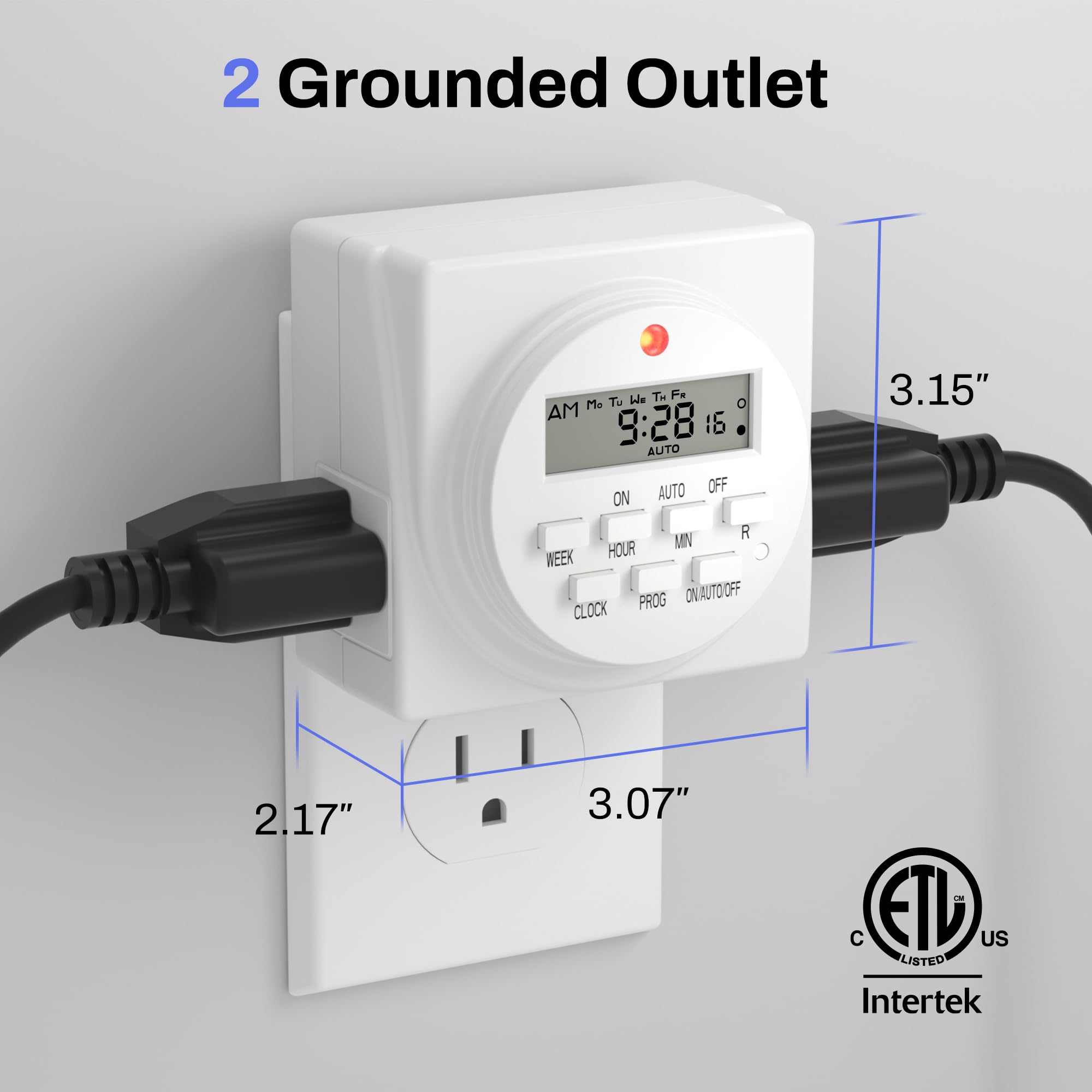 BN-Link Temporizador programable Digital de Alta Resistencia de 7 días, 115 V, 60 Hz, Salida Doble para Ventilador Ligero, Certificado UL (Paquete de 2)