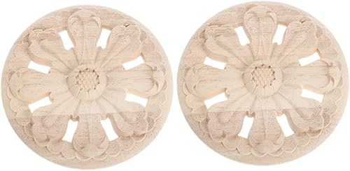 Miniatura 8 de MUXSAM 1 paquete de apliques tallados Onlay, 3.94 pulgadas de diámetro, diseño de galletas redondas de madera, calcomanías para puerta, gabinete,