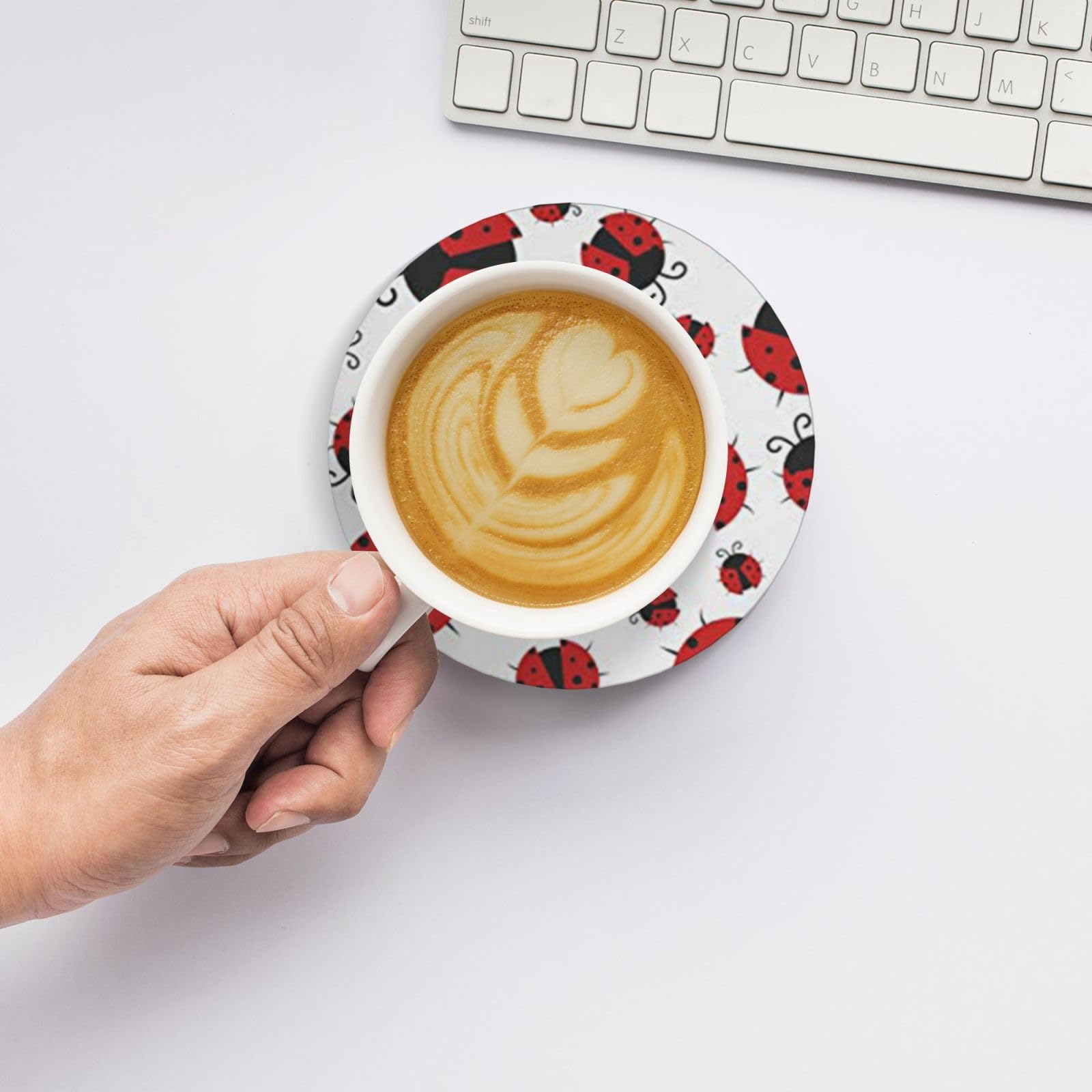 Divertente coccinella stampato sottobicchiere in ceramica Set di 6 sottobicchieri decorativi Drink coaster
