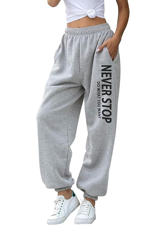 hotfits Women's High Waisted Sporty Gym Athletic Fit Sweatpants Baggy Lounge Pants, Jogger with Pockets