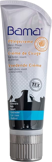 Bama Pasta do butów z woskiem carnauba zapewnia optymalną pielęgnację  do gładkiej skóry, licowanej skóry i materiałów TEX, z praktyczną gąbką, 75 ml