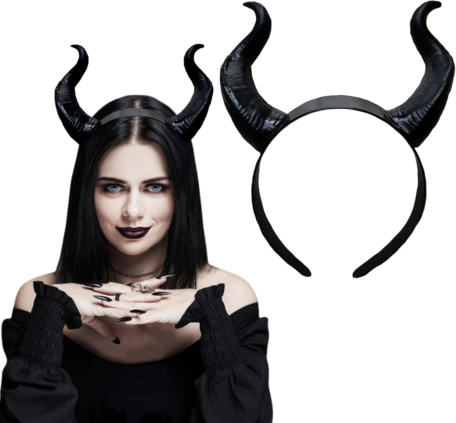 Devil Horns Headband, Fantasy Black Dragon Horns for Halloween Costume, Halloween Dress Up for Party Cosplay Costume Hair Accessory Supplies