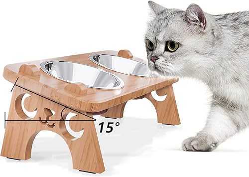 Cuencos elevados para gatos, cuencos para gatos para comida y agua. Platos elevados inclinados de 15 para alimentación de alimentos, juego de