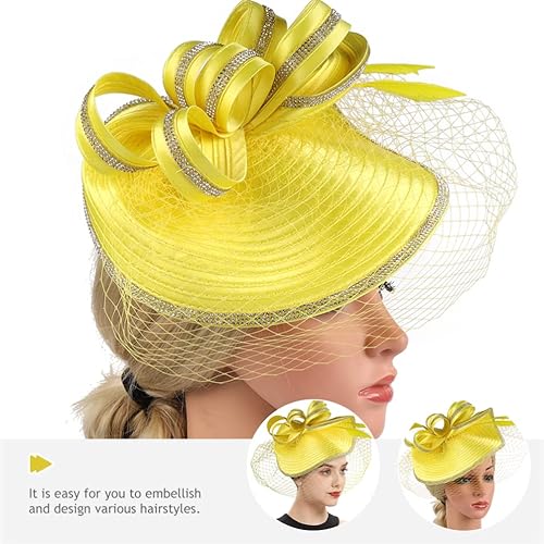 Miniatura 2 de Beaupretty Tocado con diadema Tocado tocado para mujeres y niñas, diadema de malla de velo, sombrero de fiesta de té