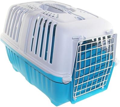 Pet Carrier Plastic Cat Dog Carrier Cage Airline Approved Portable Pet Dog House Sky Kennel Color Blue, Size 22 x 14 x 14 inches