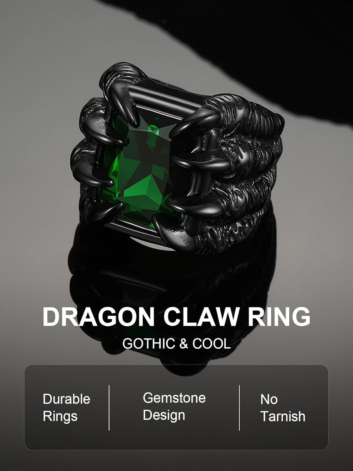 ChainsProMax Men Evil Eye Ring Biker Punk Rings, Dragon Claw Ring with Gemstone, Can Engrave, Stainless Steel/Gold Plated/Black-Send Gift Box - Image 3