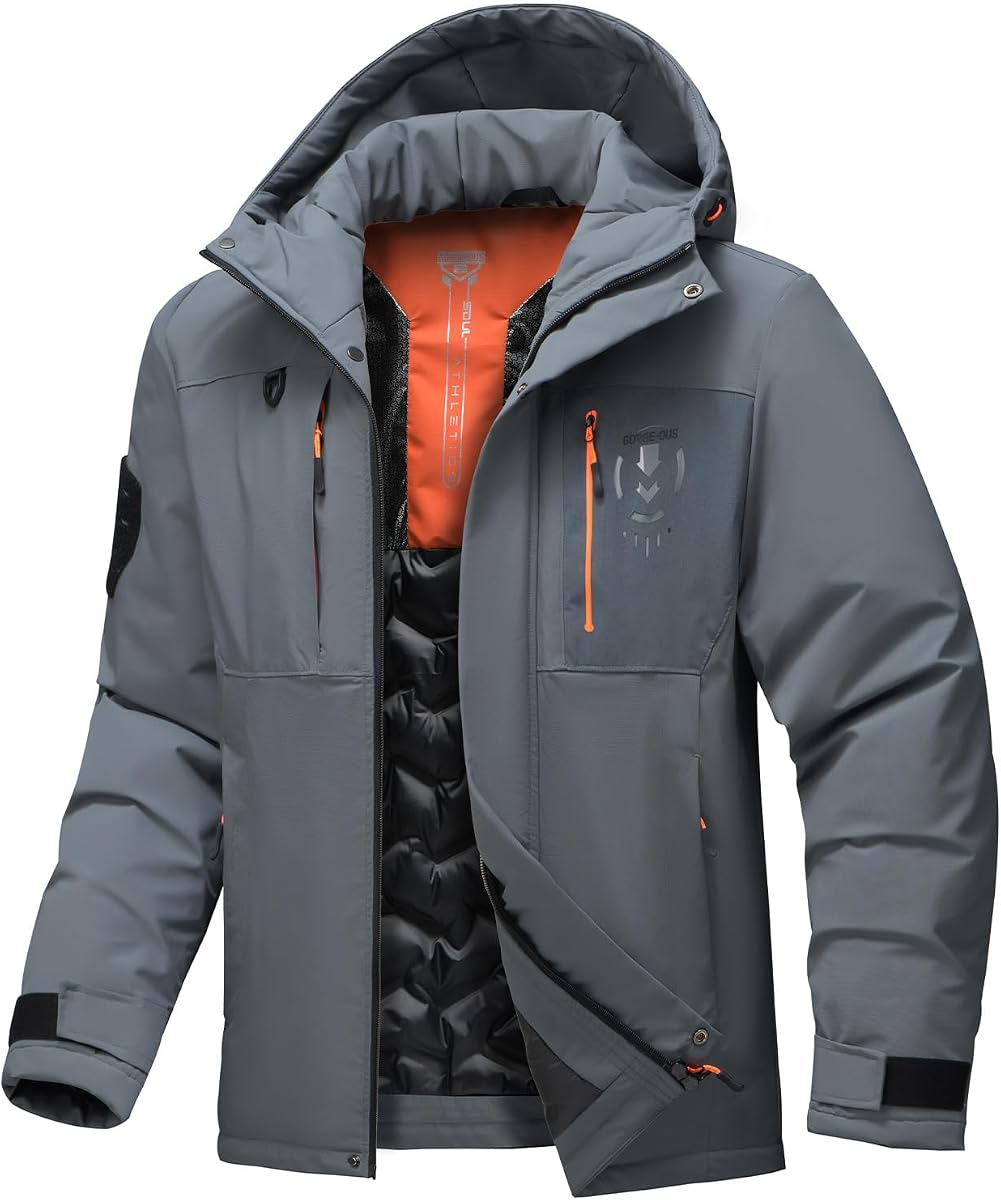 Men's Winter Jacket Waterproof Ski Snow Coat Windproof Snowboard Hooded Raincoats with Warm Graphene lining