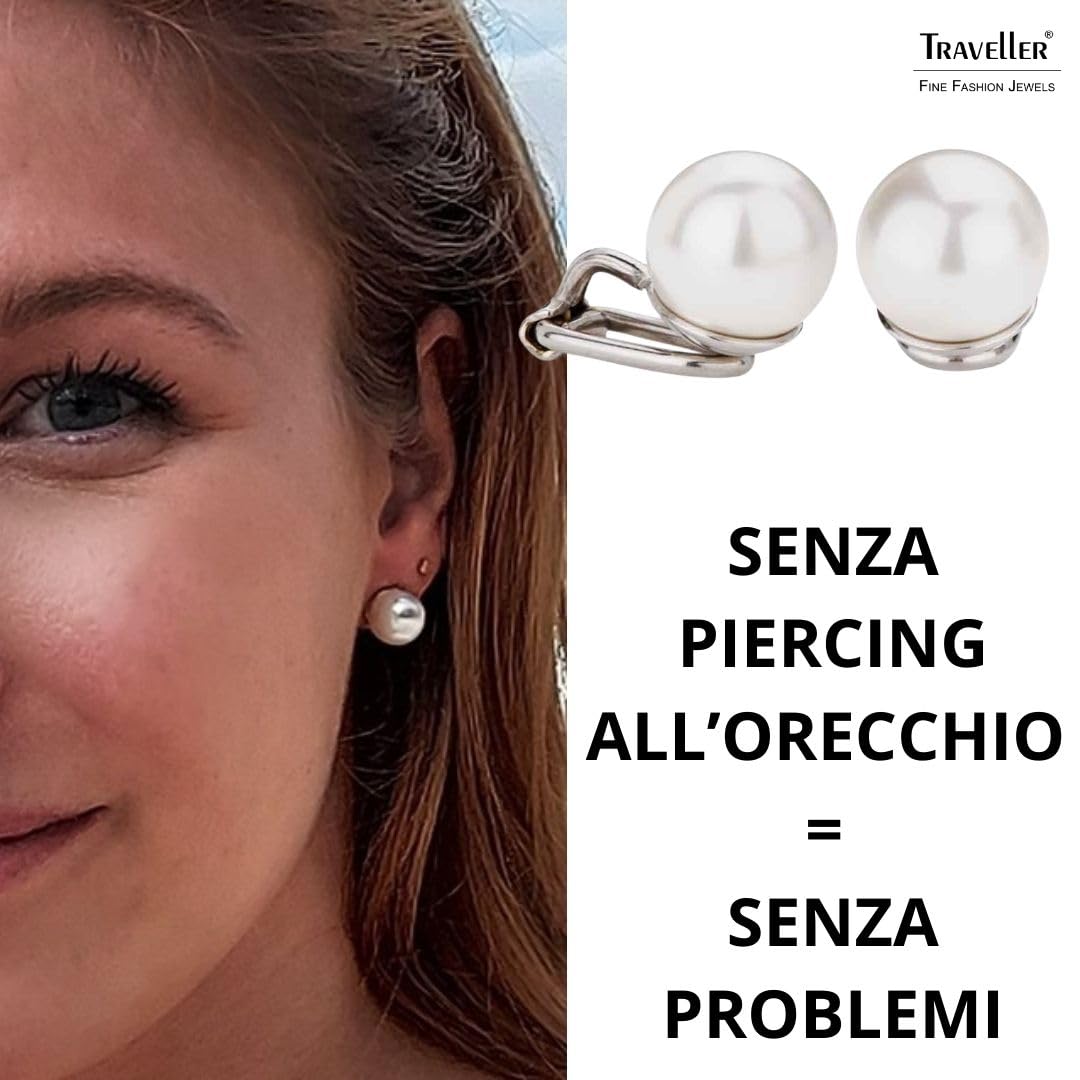 Traveller®, orecchini a clip con cristallo Swarovski®, placcati in oro 22 ct o placcati in rodio, diametro della perla di circa 10 mm