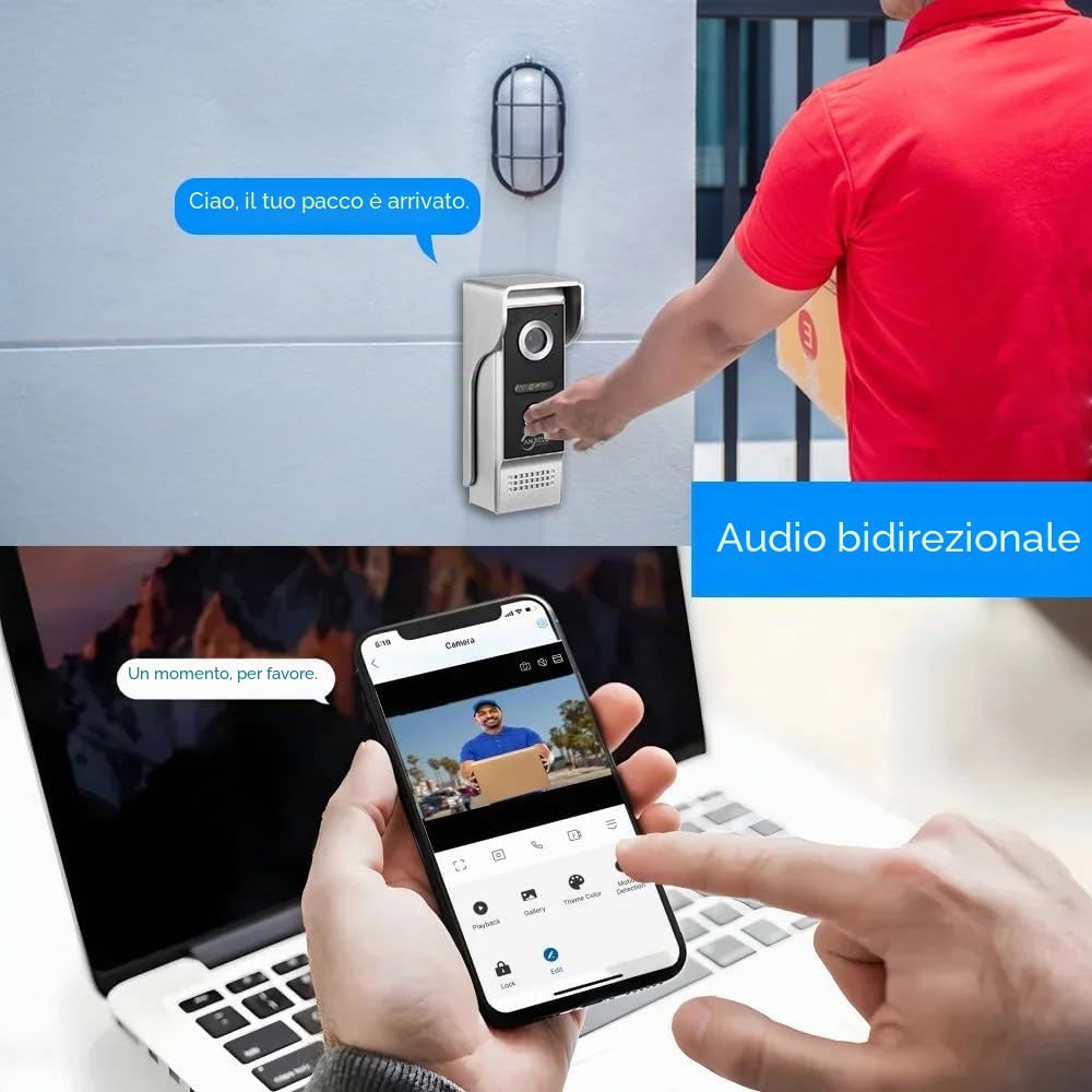 Sistema videocitofonico cablato Tuya WiFi 7 pollici touch screen 1080P campanello intelligente Tuya APP Kit citofono 2 porte sblocco (2 Campanello+2 Monitor)