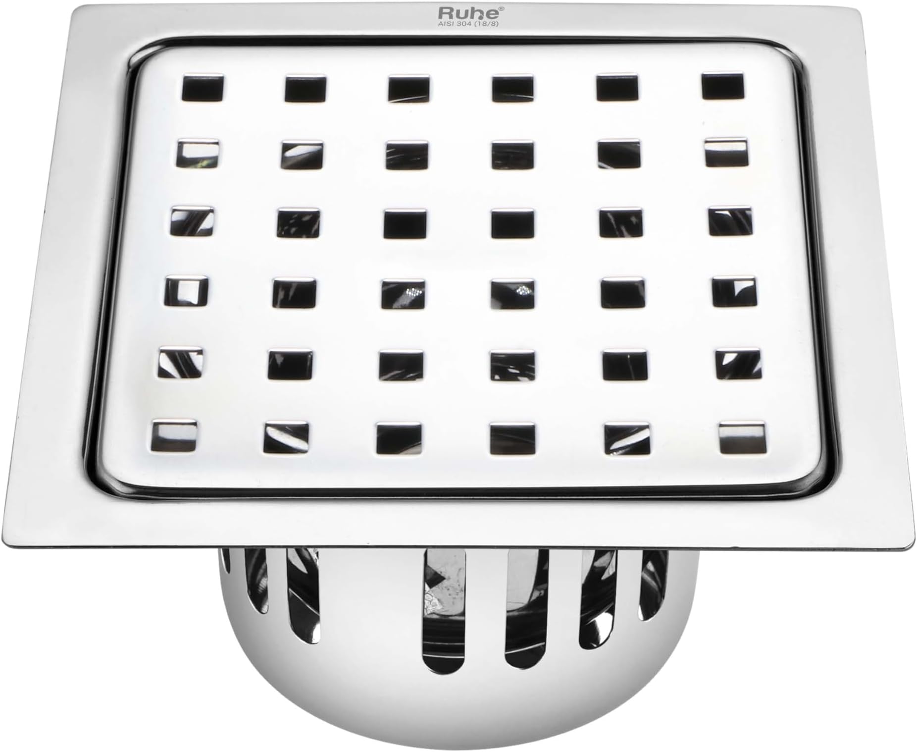 Ruhe® Fire Square Flat Cut Floor Drain | 304-Grade Stainless Steel Drain Jali | 5 x 5 inches | Floor Drainer with Cockroach Trap/Jali