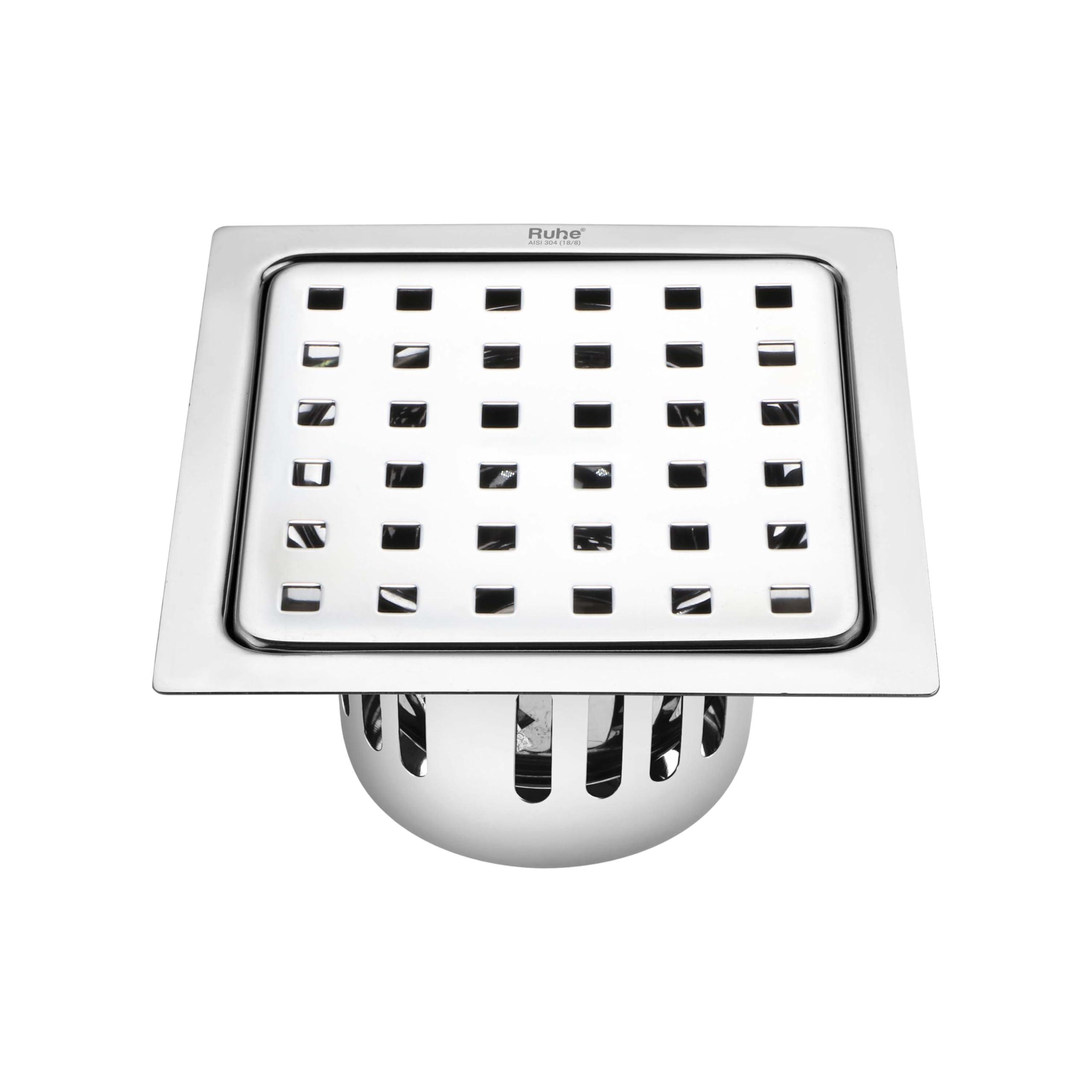 Ruhe® Fire Square Flat Cut Floor Drain | 304-Grade Stainless Steel Drain Jali | 5 x 5 inches | Floor Drainer with Cockroach Trap/Jali
