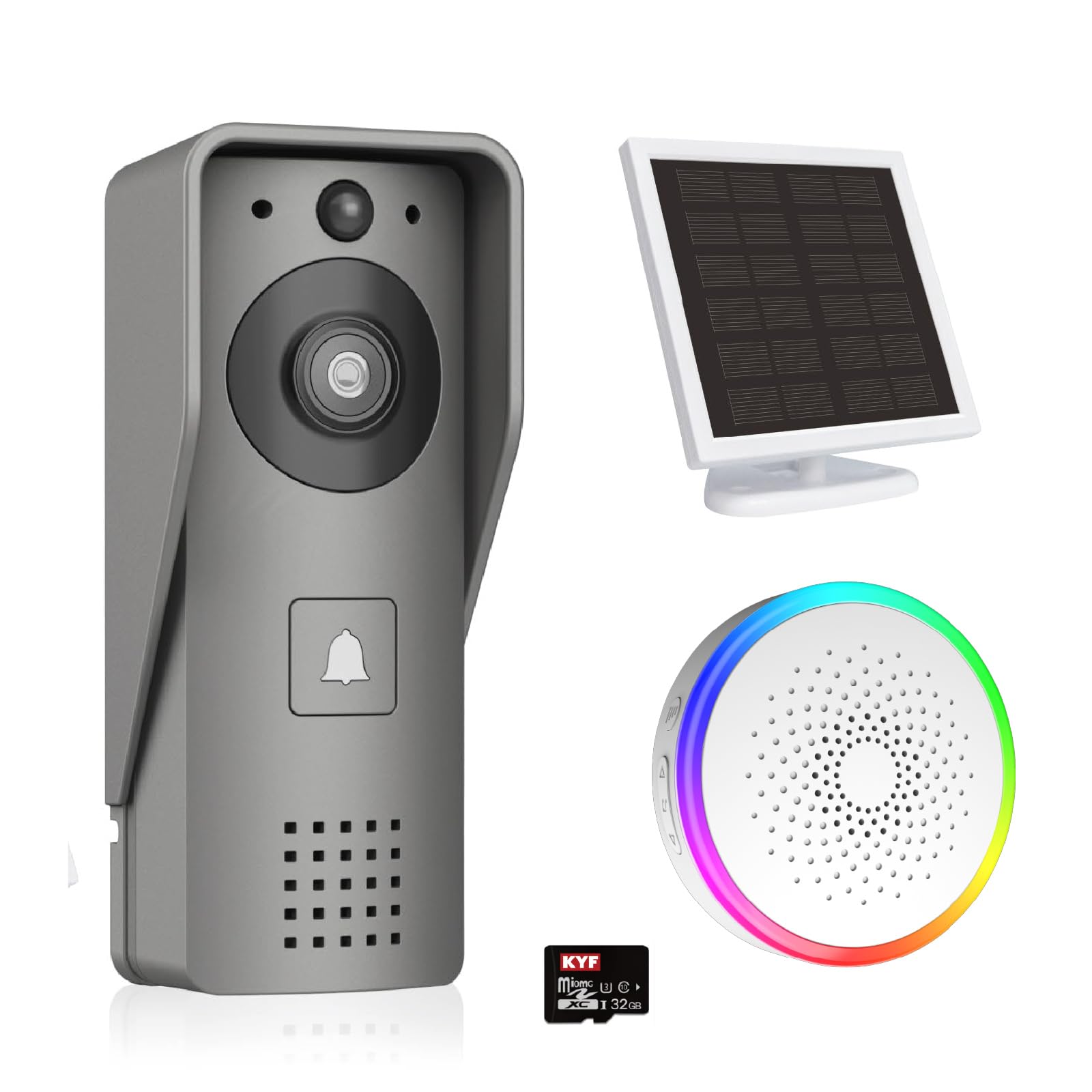 KYF Portier Vidéo Solaire connecté WiFi avec Carillon intérieur 60 mélodies Contrôle Vocal
