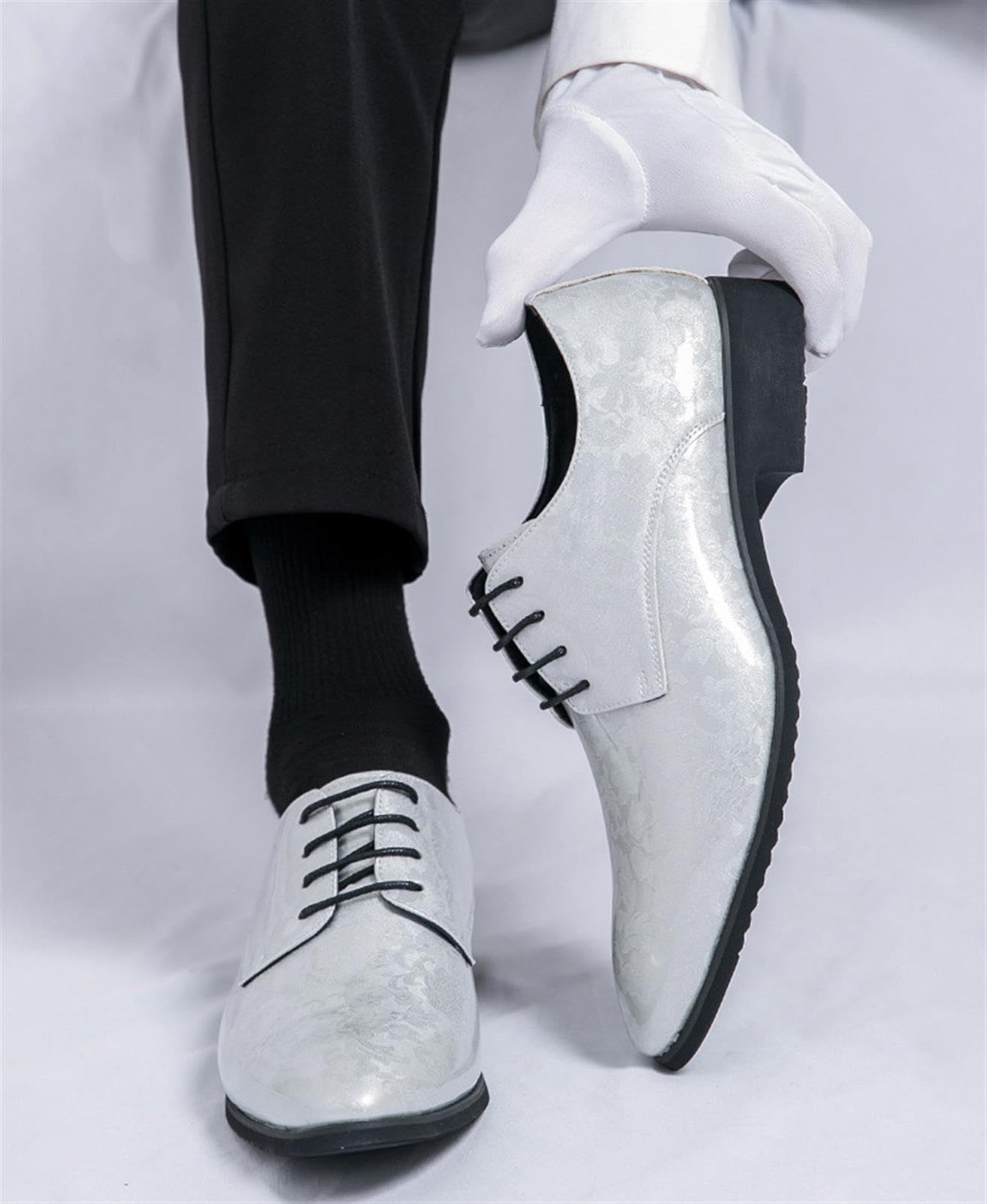 Scarpe Derby da Uomo in Pelle Verniciata Eleganti Stringate Oxford con Motivo Floreale per Matrimonio Cerimonia Festa