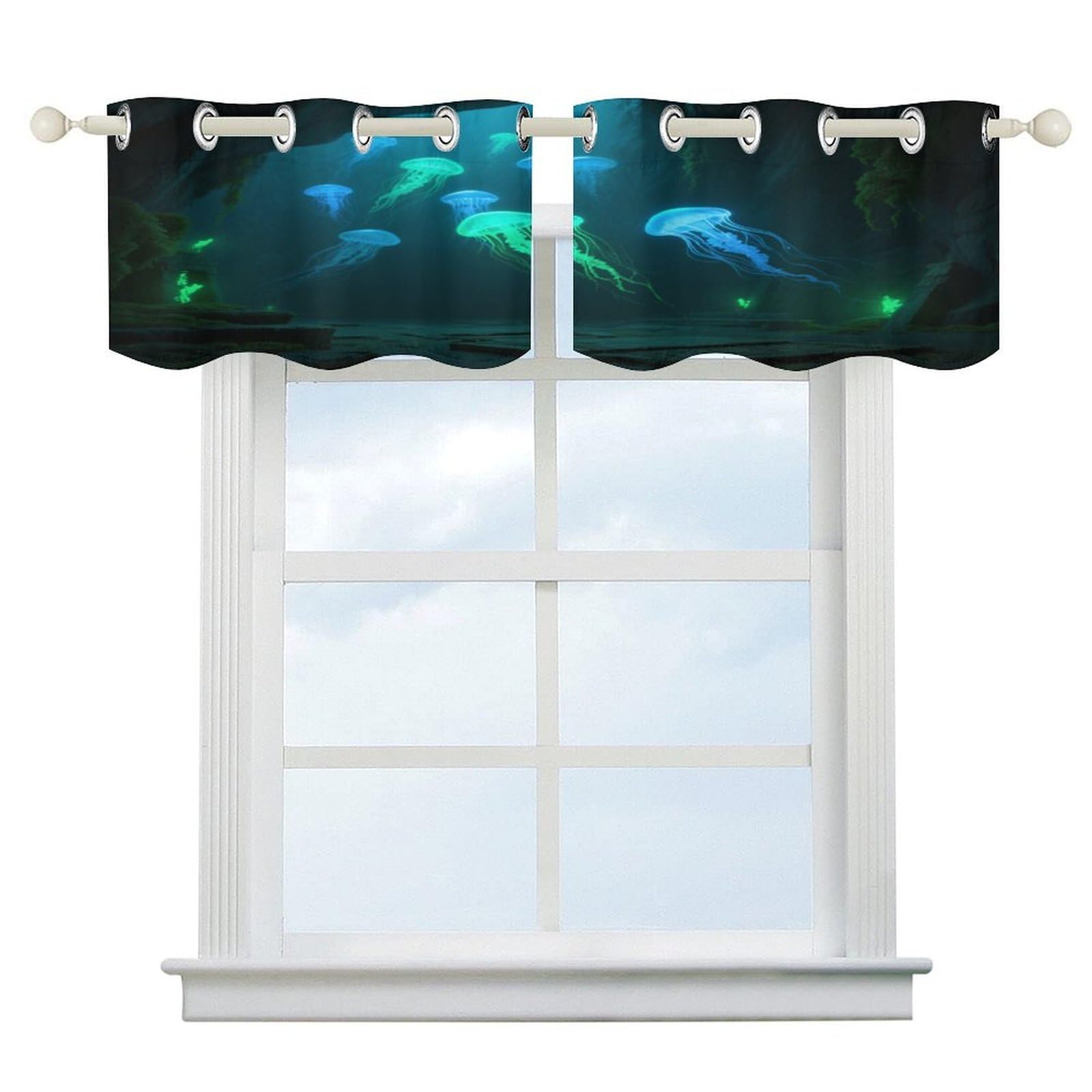 Fekiloot Style Jellyfish Deep Sea Cave Short Curtains Valance Curtain