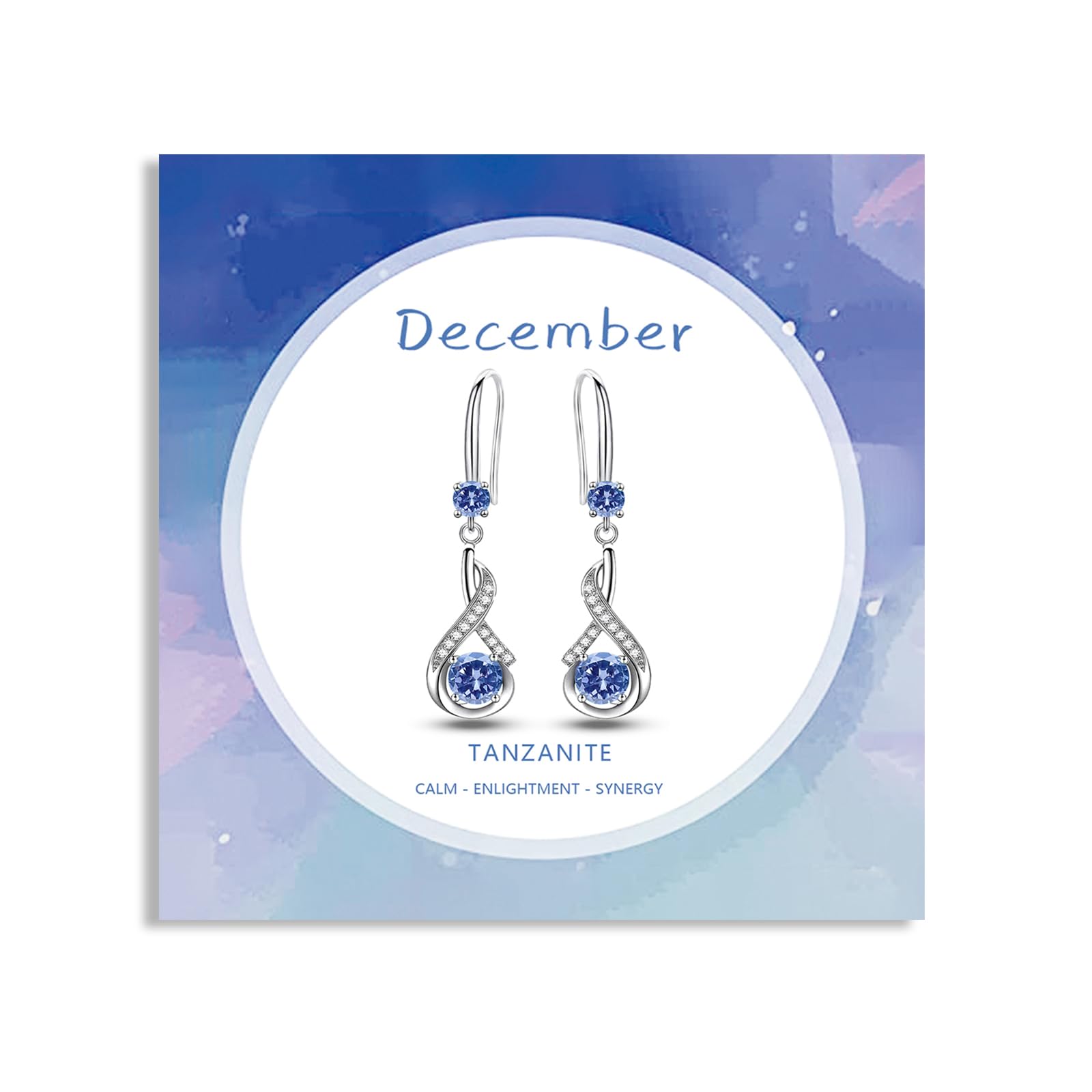 Birthstone Dangle Drop Earrings for Women,Dangle Earrings with Cubic Zirconia,Gemstone Silver Earring,Birthstone Jewelry,Birthday Valentine Christmas Gifts for Wife Daughter Sister