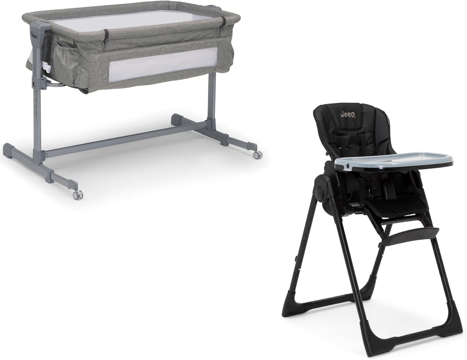 Delta Children Close2Me Bedside Bassinet + Jeep Convertible 2-in-1 High Chair for Babies to Toddlers