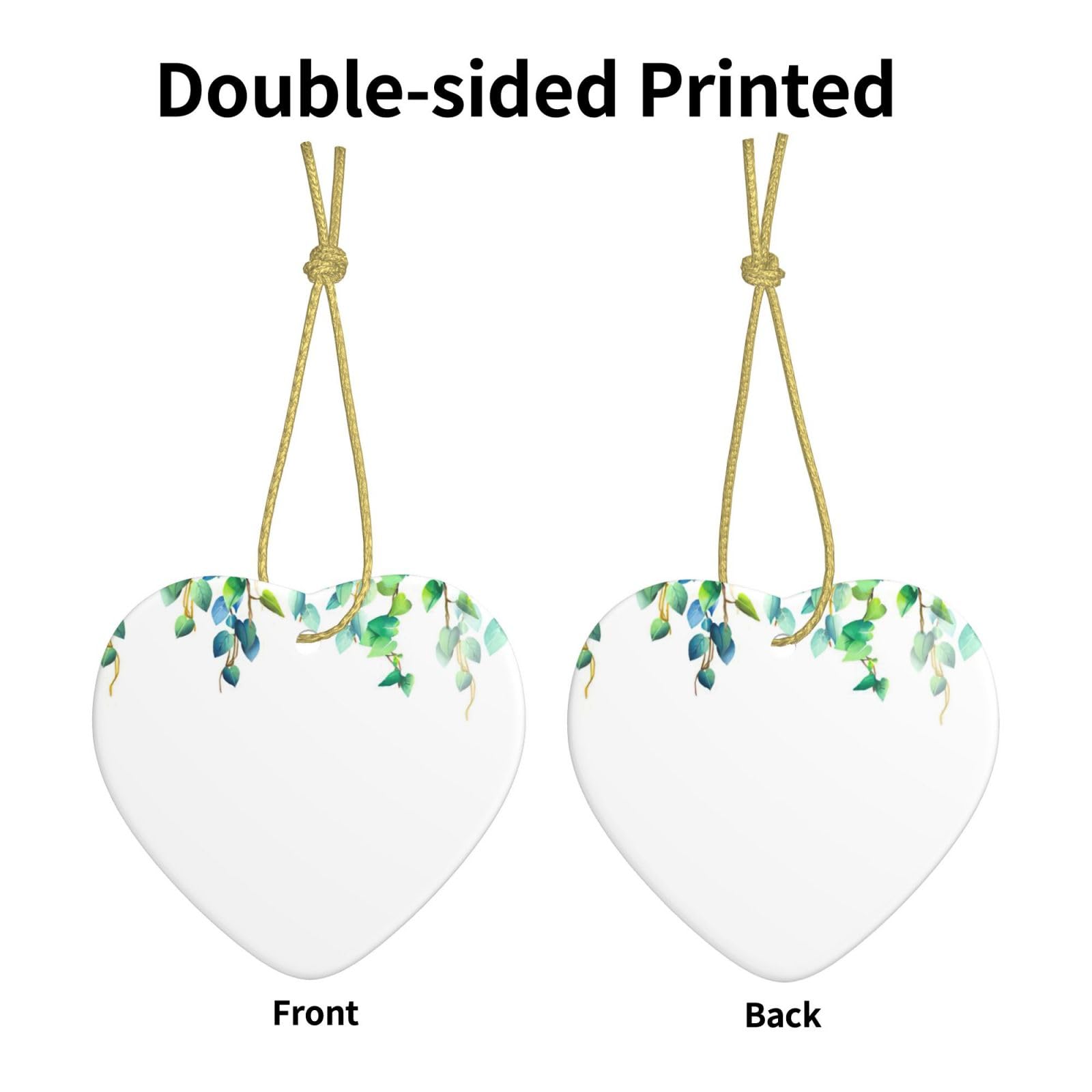 Ornamenti a forma di cuore con foglie verdi tropicali da appendere all'albero di Natale, decorazione per casa e ufficio, idea regalo