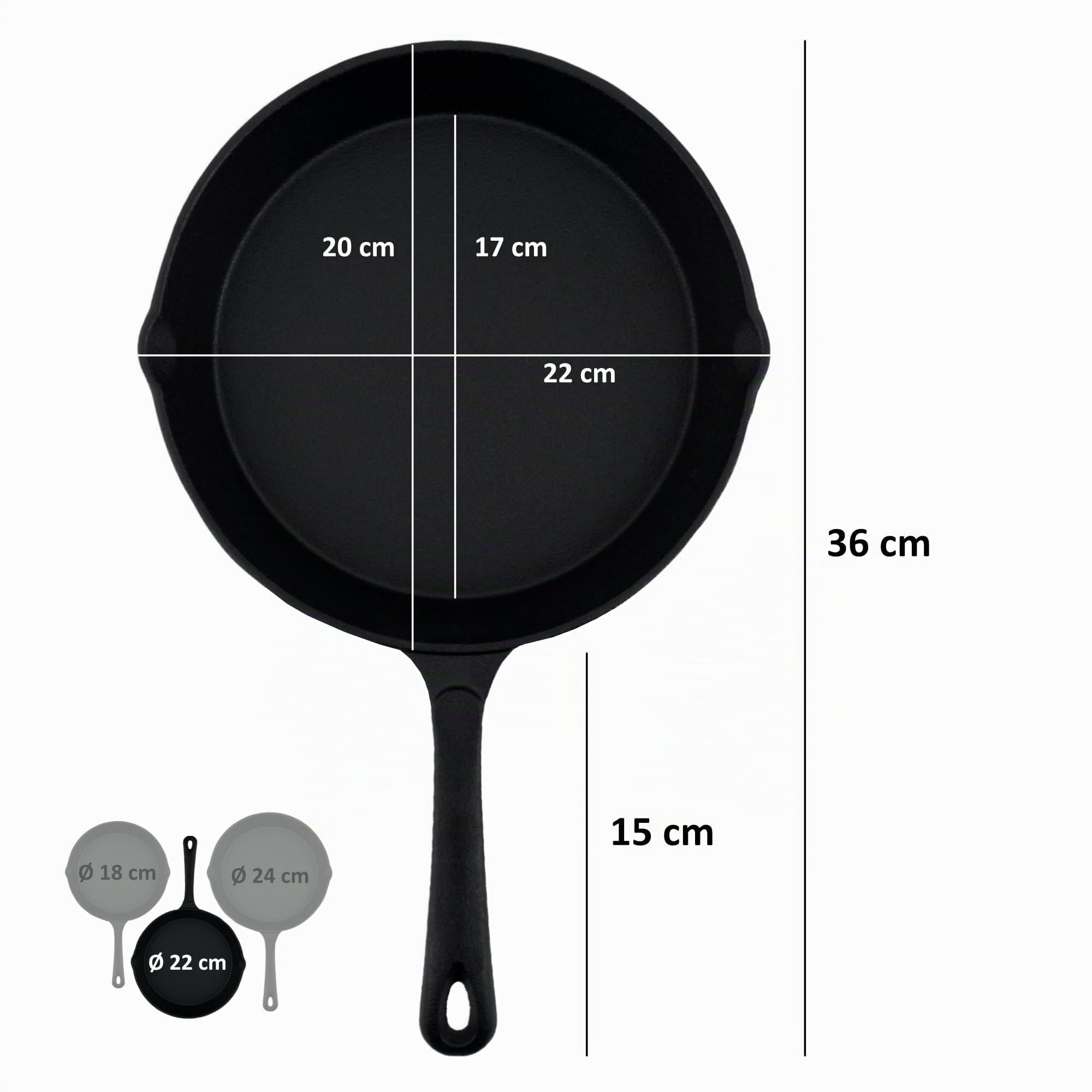 BBQ-TORO Juego de Sartenes de Hierro Fundido con Revestimiento PRO3+ | Serie Ultimate | 3 Piezas: Ø 16 cm, Ø 20 cm, Ø 24 cm | Curado con el proceso PRO3+ | Con Boquillas Laterales | Termorresistentes