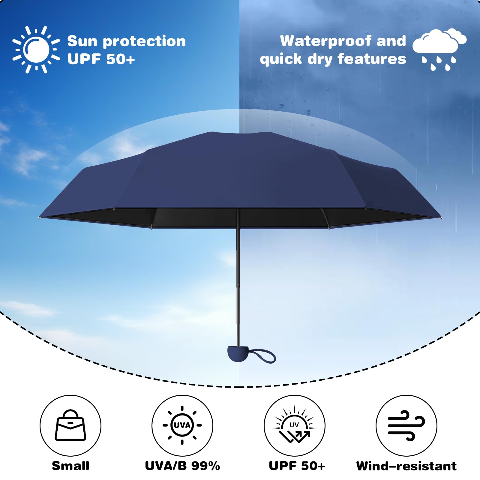 Mini Parasol Kieszonkowy, Składany Parasol Przeciwwiatrowy, Parasol Przeciwsłoneczny, Mini Parasol, Codzienne Podróże, Unisex