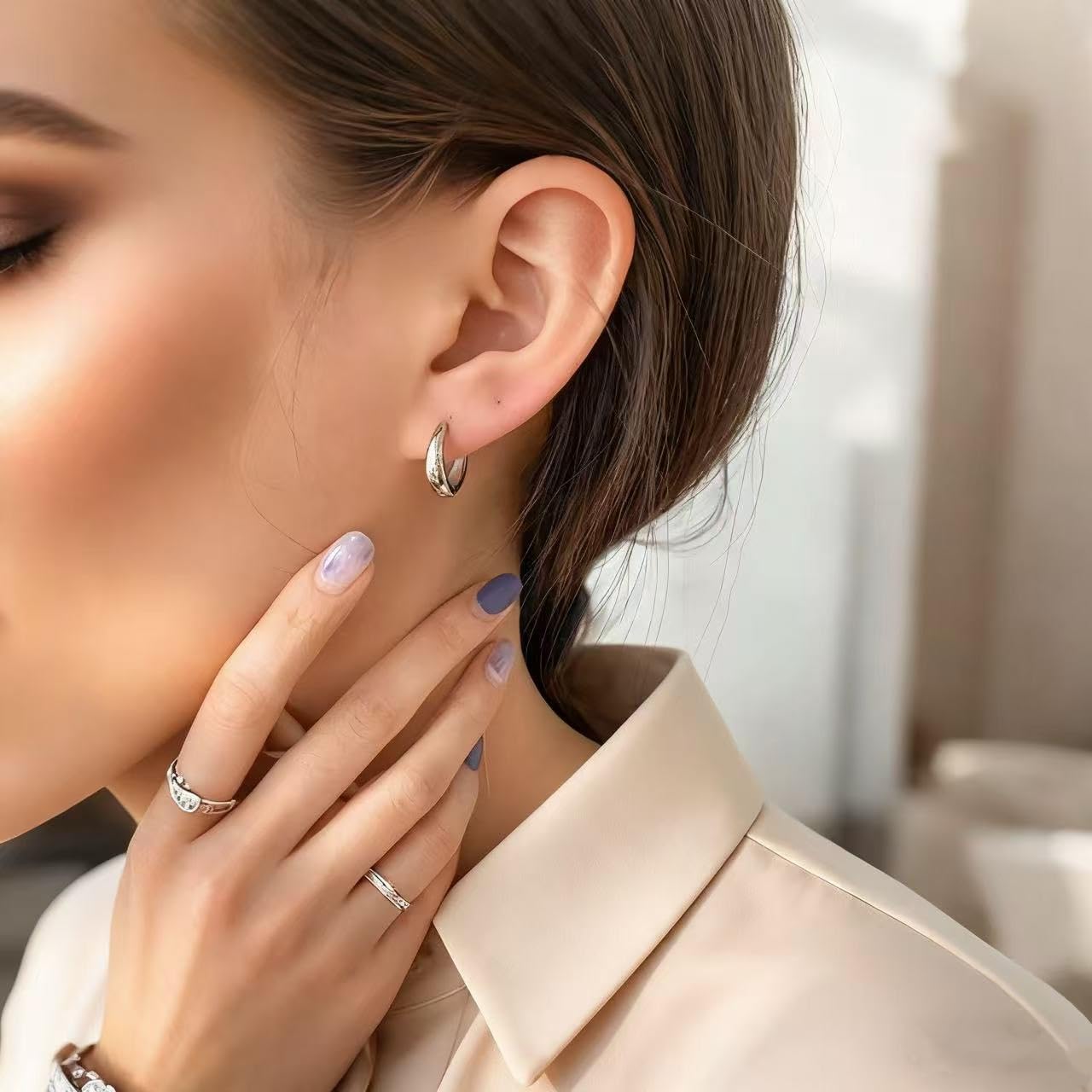 Chunky Small Hoop Earrings for Women 14mm/16mm/19mm Stainless Steel Huggie Earrings Everyday Jewelry Gift for Wife Mom, with Gift Box - Image 2