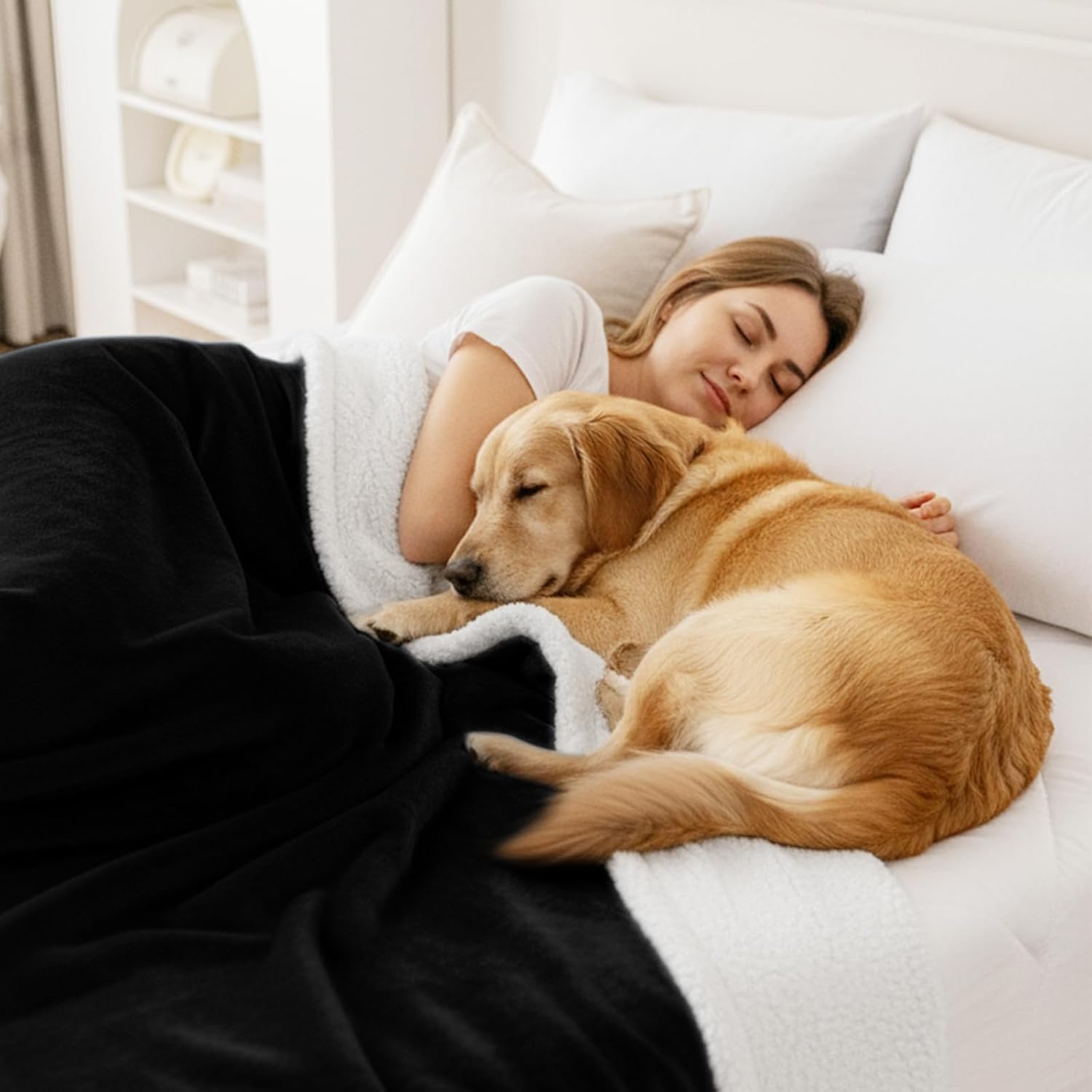 Smiry Waterproof Blanket Throw for Large Dogs, Soft Reversible Dog Blanket for Sofa Couch Bed, Washable Leakproof Sherpa Fleece Furniture Couch Protector(50"x60", Black/White) - Image 4