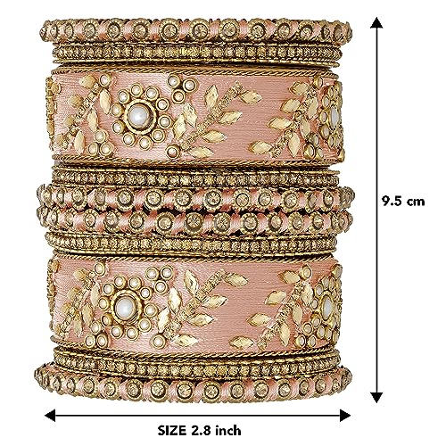 Image of Peora Silk Thread Matching Floral Bangle Set Bridal Chuda Chura Jewellery for Women Girls - 2.8 inch