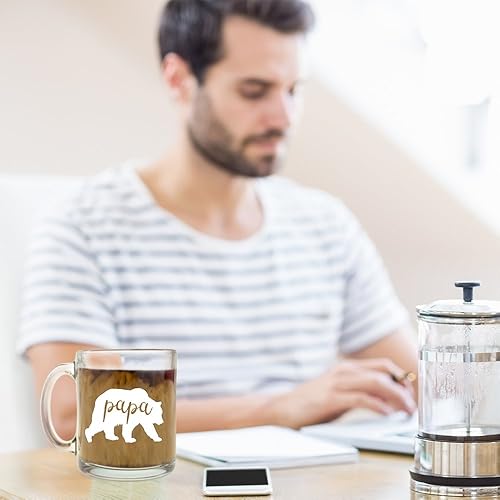 Miniatura 4 de Taza de café de cristal con texto en inglés "Papa Bear", es un gran regalo para papá, regalo de cumpleaños o día del padre, capacidad de 13 onzas