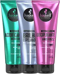 Kit Supermáscaras Haskell Acidificante Redutor de pH, Brilho Espelhado e Disciplinante Antifrizz 240g