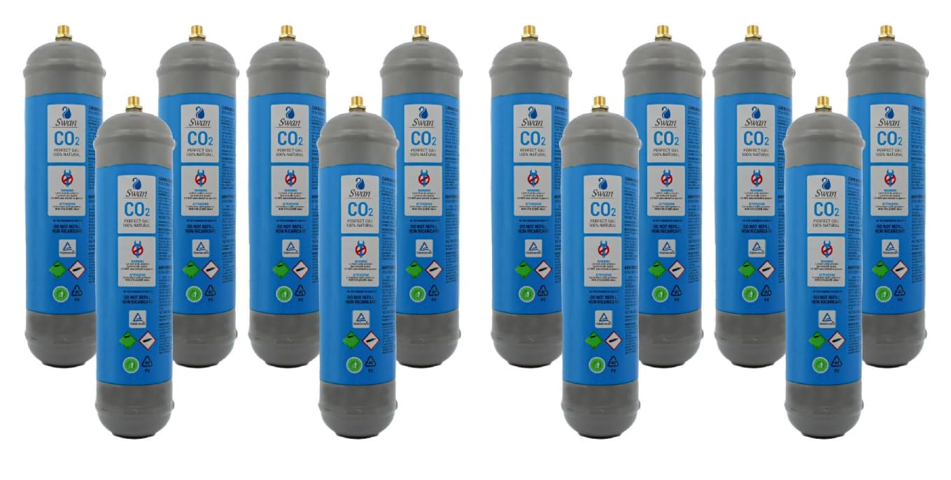 Bombonas de CO2 600 g para gaseador – Juego ahorro de 12 piezas – E290 alimentaria M11x1 – Hasta 120 L por bombona – Compatible universal – Certificado TUV