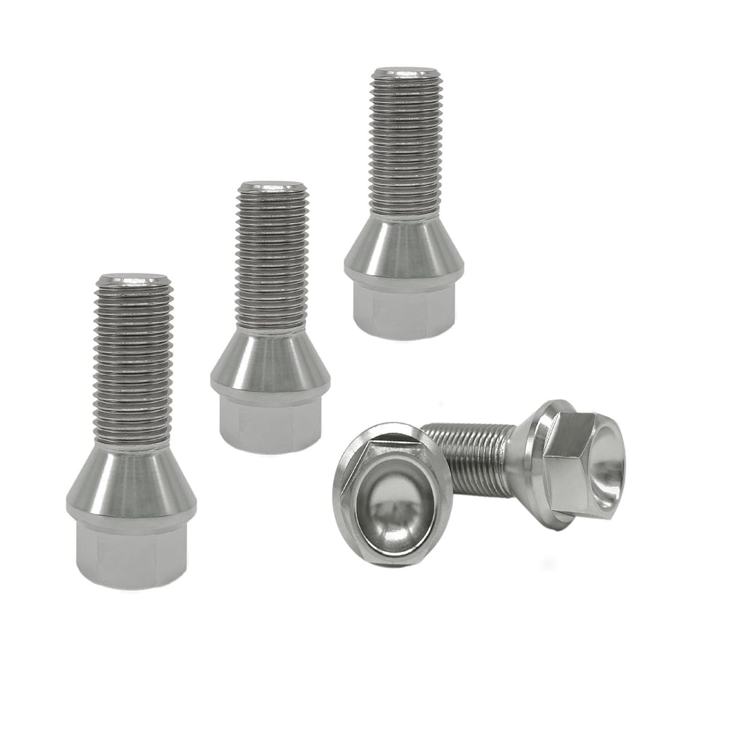 20 PCS RISON-Titanium M12/M14x1.5 Lug Bolts Shank 6AL4V Aerospace Grade Cone Seat Titanium Colorful Wheel Lug Bolts (M12x1.5x26mm, Titanium Silver)