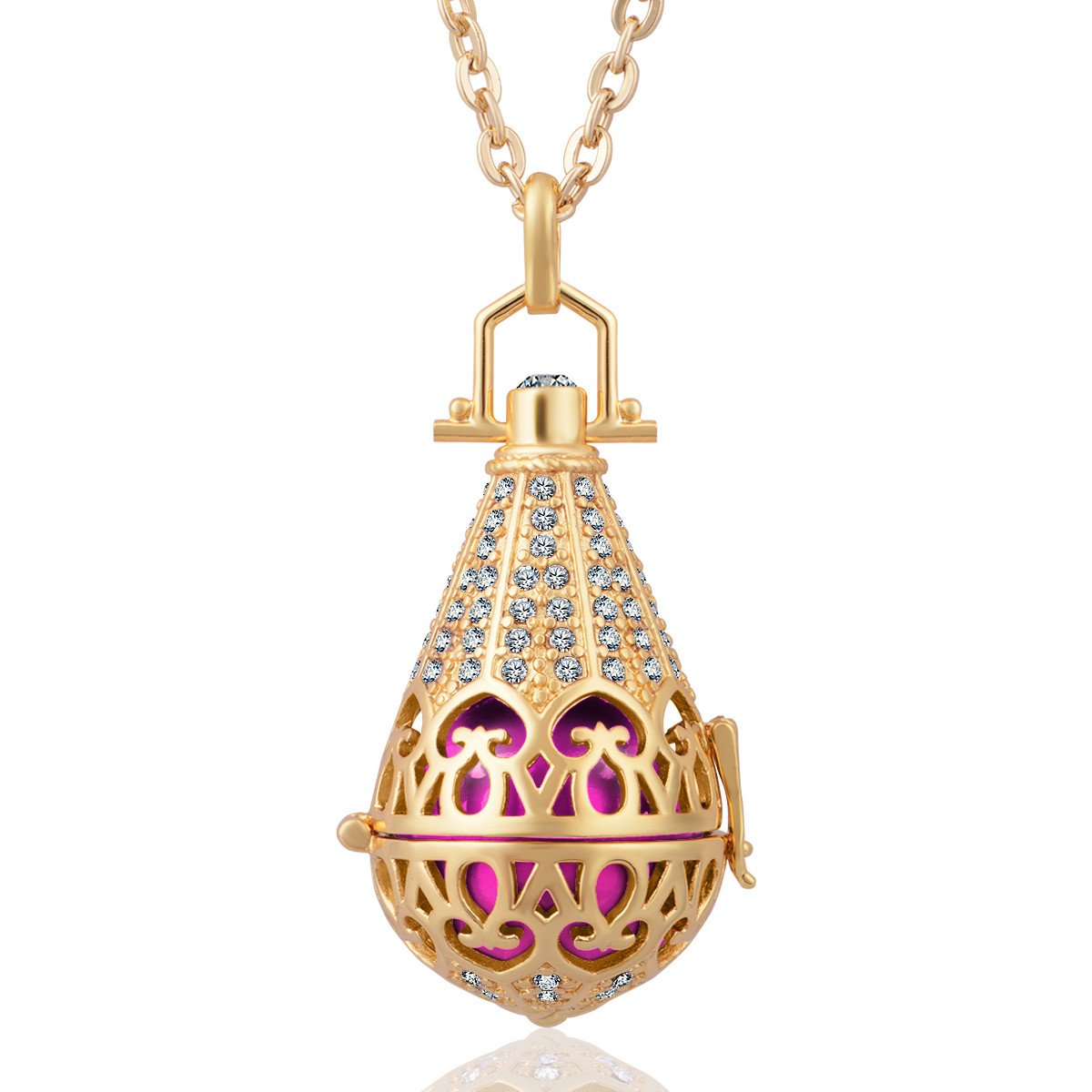 EUDORA Harmony Ball 18k Gold Plated Women Pendant Tower Essential Oil Locket Chain Necklace 35"