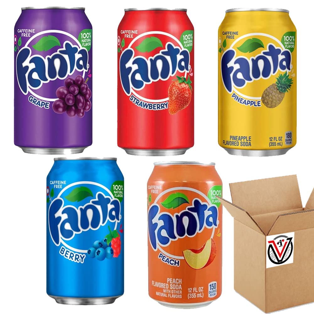 Fanta American 6 Pack Variety Bundle - 6 X 355Ml Soda Cans - Strawberry, Mango, Grape, Green Apple, Pineapple, Grapefruit & Wild Cherry Flavours