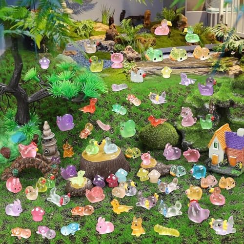 50PCS Mini Resin Animals Variety Pack, Random Assorted Bulk Tiny Resin Animal Figurines Glow in the Dark for Fairy Garden Accessories, Aquarium and Micro Landscape Decoration - 3