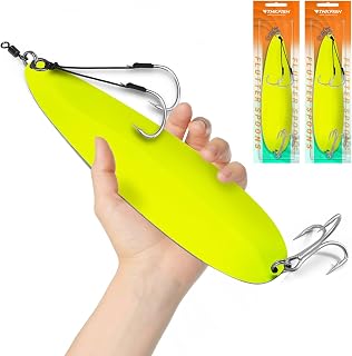 THKFISH Magnum Flutter Spoon Jigging Lures, 2Pcs 8"/9" Inch Large Saltwater Hard Metal Sinking Trolling Casting Striper Fishing Spoon Baits for Striped Bass,Walleye, Salmon,Freshwater Fishing Spoons