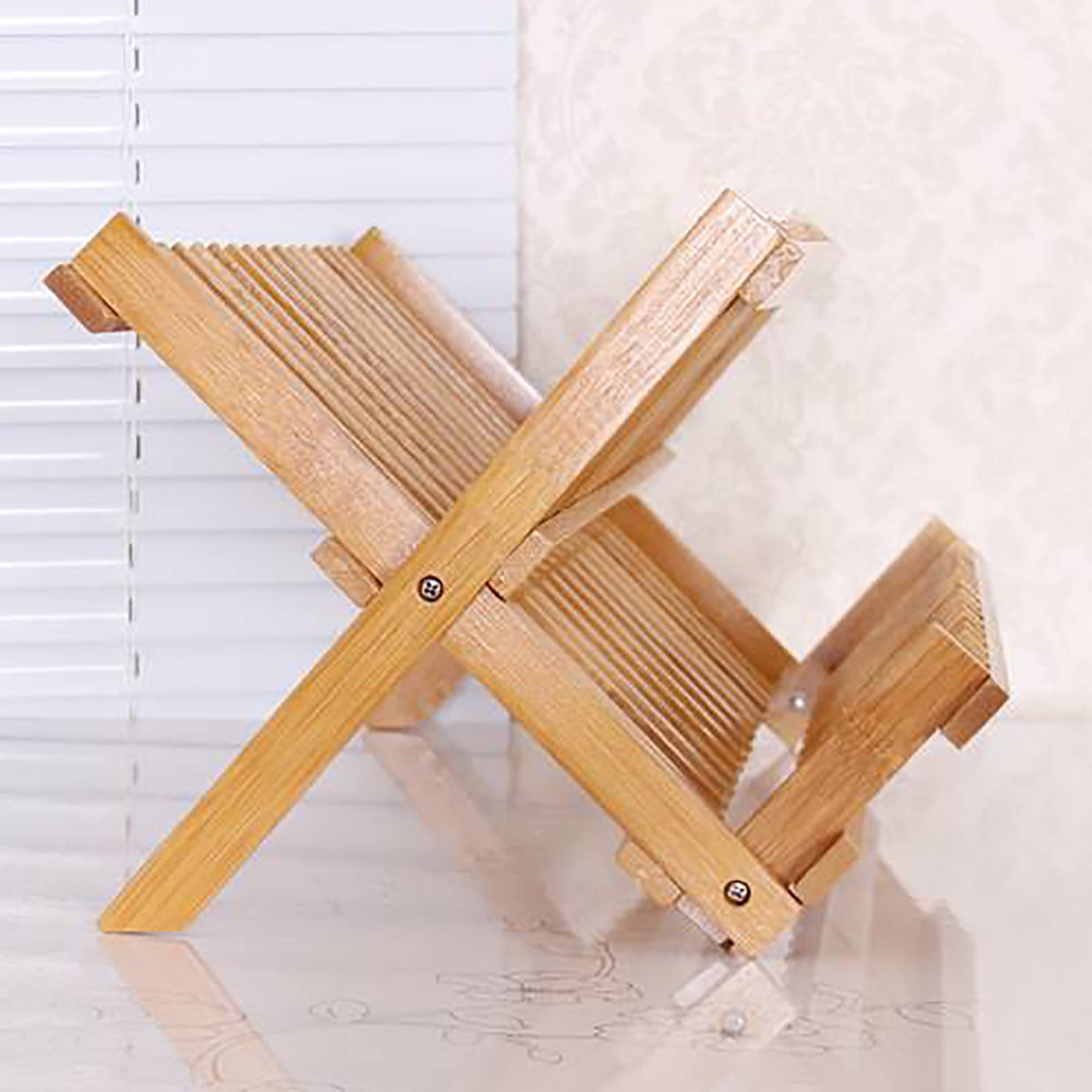 Scolapiatti in bambù, scolapiatti Pieghevole a 2 Livelli Incrociati in Legno scolapiatti da Cucina per Piatti, Piatti, Ciotole, Tazze