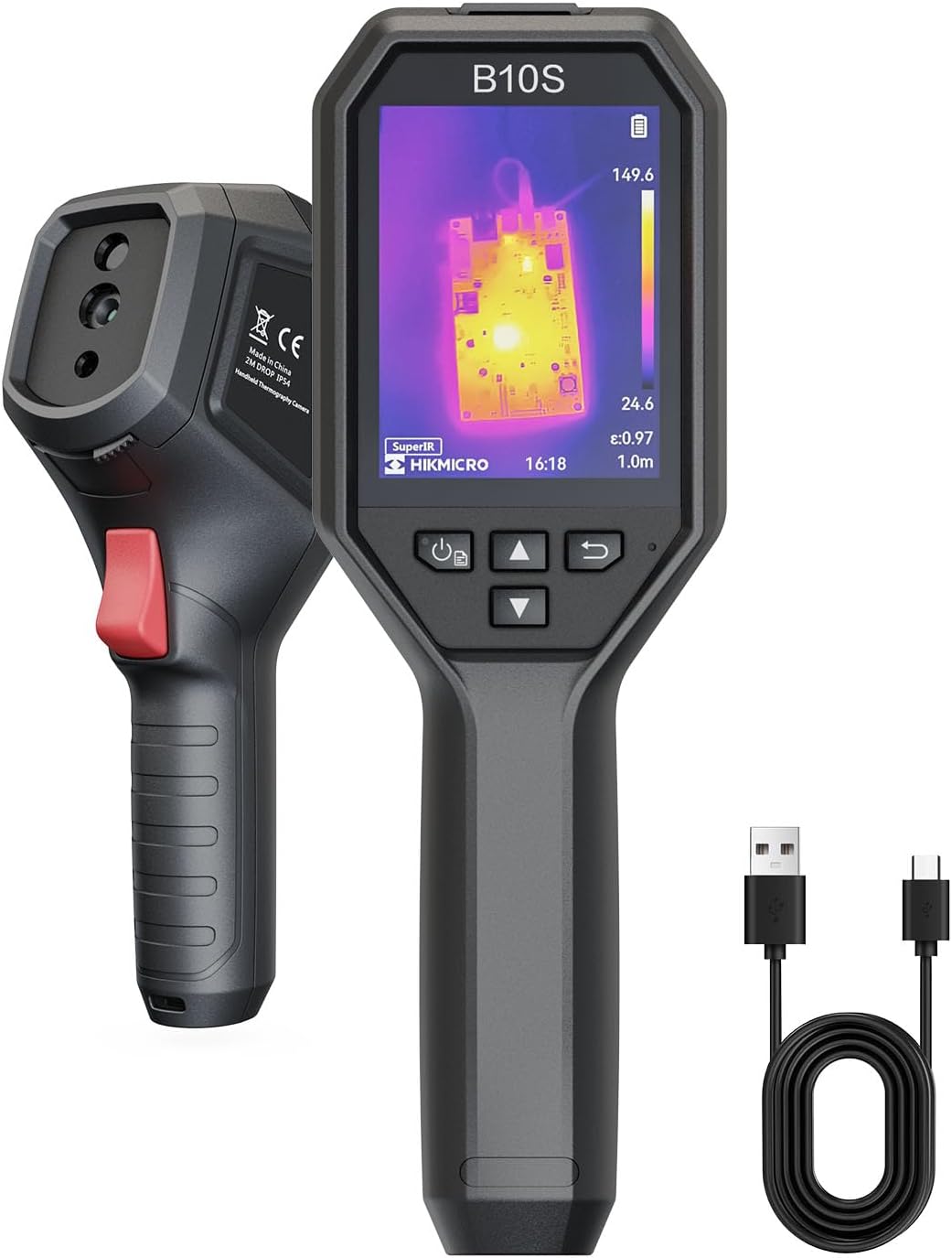 HIKMICRO B10S Thermal Camera 256 x 192 IR Resolution with 2MP Visual Camera, SuperScene™, Thermal Imaging Camera for Home Inspection, with 3.2" 640 × 480 Resolution LCD Screen,25 Hz, -20°C to 550°C