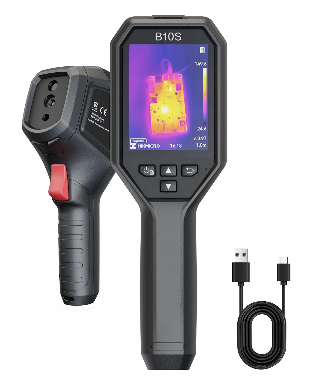 HIKMICRO B10S Thermal Camera 256 x 192 IR Resolution with 2MP Visual Camera, SuperScene™, Thermal Imaging Camera for Home Inspection, with 3.2" 640 × 480 Resolution LCD Screen,25 Hz, -20°C to 550°C
