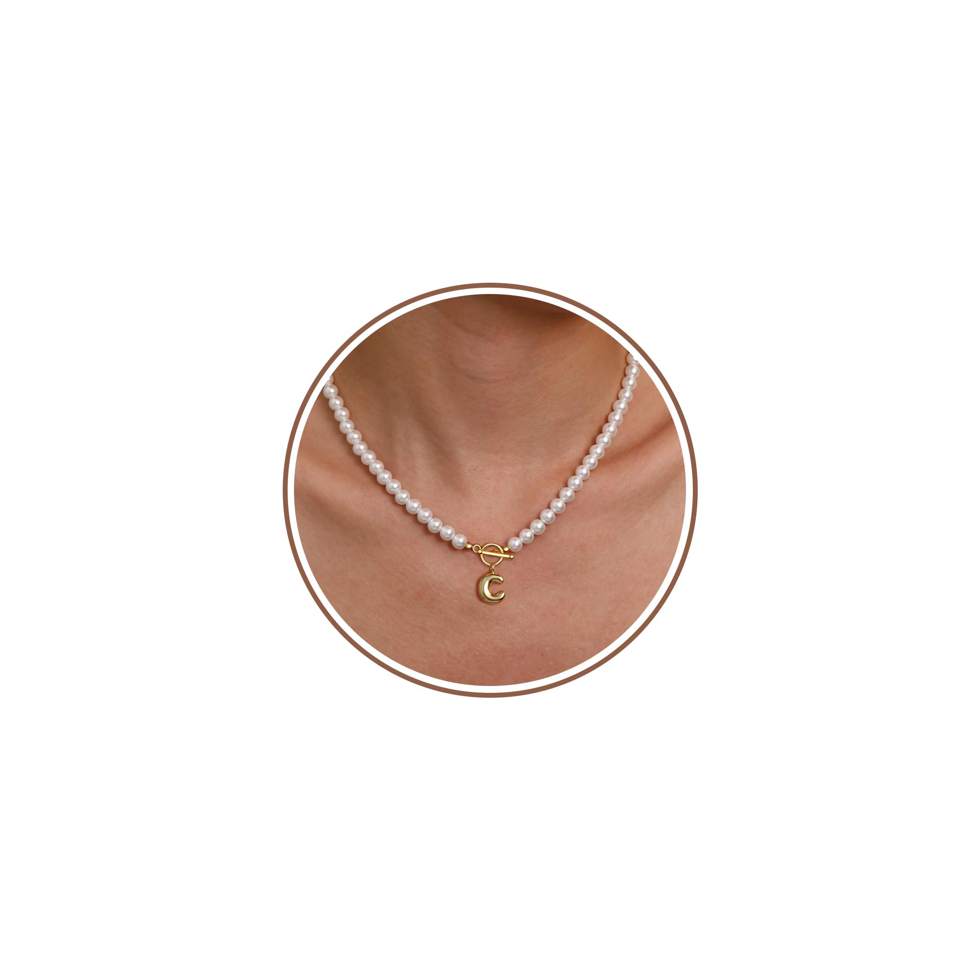 Valentines Day Gifts for Her, Pearl Necklaces for Women Bubble A-Z Initial Necklace Gold Dainty Pearl Choker Necklace Anniversary Birthday Graduation