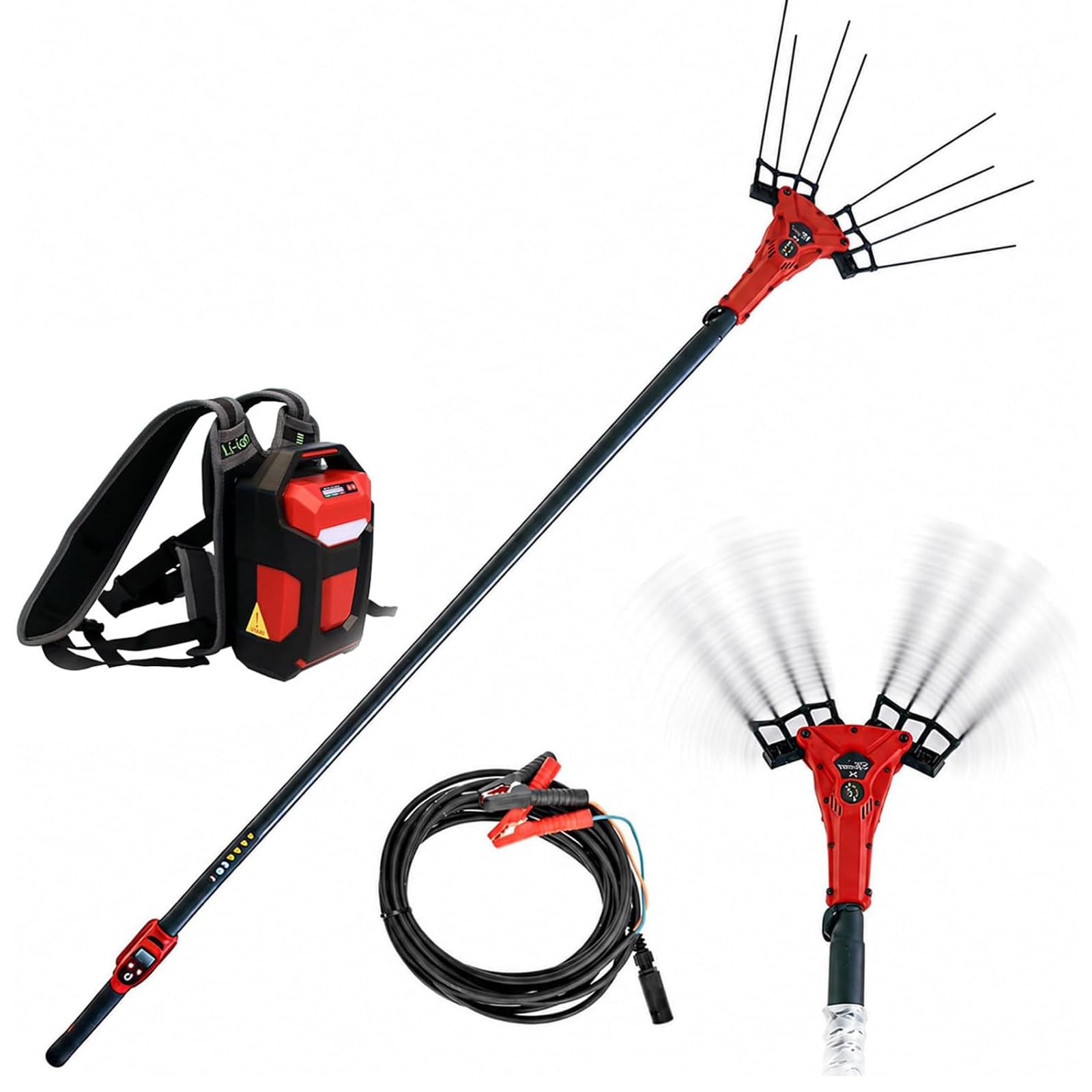 Raccoglitore di Olive Elettrico Senza Fili, Asta Raccoglitrice con Batteria, Rastrello per Chicchi di caffè, Raccolta Rapida di Olive, 6 velocità, Telescopico 300 Cm 250W