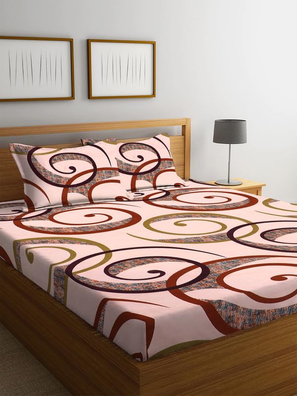 Image of NHD HOME Pure Cotton Flat Double Bedsheets with 2 Pillow Covers | Double Bed Breathable | Wrinklefree | Soft 200tc Supersoft | 228 x 225 Cm| Beige & Maroon