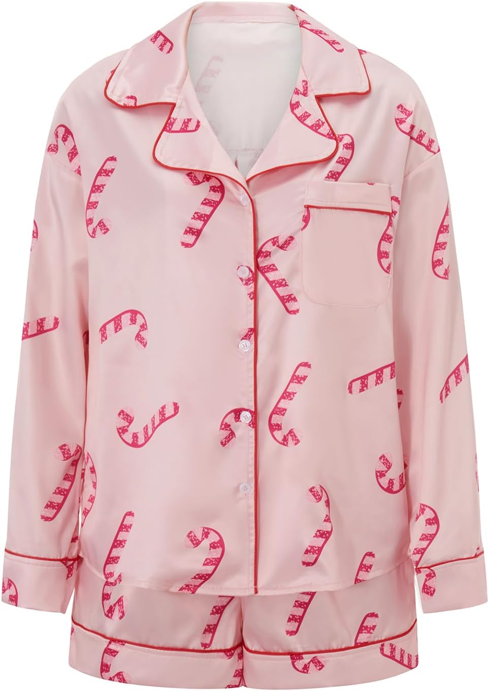 DSORVICD Women Holiday Christmas Pajama Set Long Sleeve Button Down Shirt and Shorts Silk Pj Set 2 Piece Xmas Jammies - Image 6