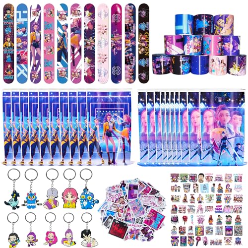 Moocuca 97 Party-Mitgebsel Inkl. 10 Geschenktüten 65 Sticker 10 Schlüsselanhänger 12 Schnapparmbänder Geburtstag Mitgebsel Set