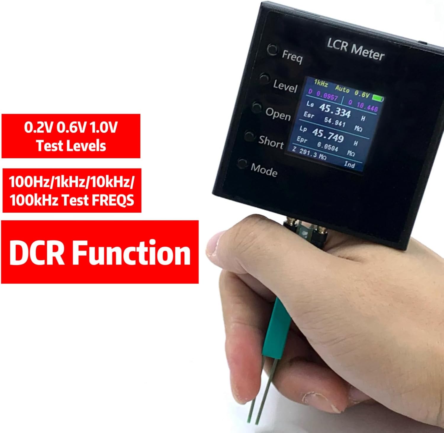 I LCR-P1 Transistor Tester Multimeter Diode Transistor acitance Meter Resistance LCR ESR Meter Port 100Hz /1kHz/10kHz/100kHz/DCR (0Hz) Frequency Test with 1.54-inch Color Screen - Test Pens +