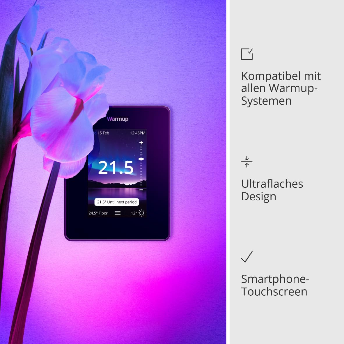 Warmup 7iE Thermostat | WiFi Smart Wired mit Smartcare | Fußboden- & Heizungssteuerung | Einzelzone | Matter Technology | Installation erforderlich | Onyx Schwarz