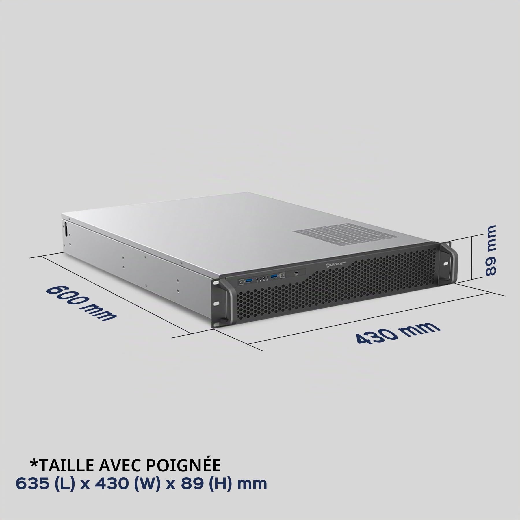 Boîtier Rack 19" 2U 600 mm, ATX Unykach UK2130 - Châssis Serveur Professionnel, 6 Baies (4 x 3,5 + 2 x 2,5), USB-C 3.2, 5 Ventilateurs PWM Inclus, Compatible GPU Haut de Gamme