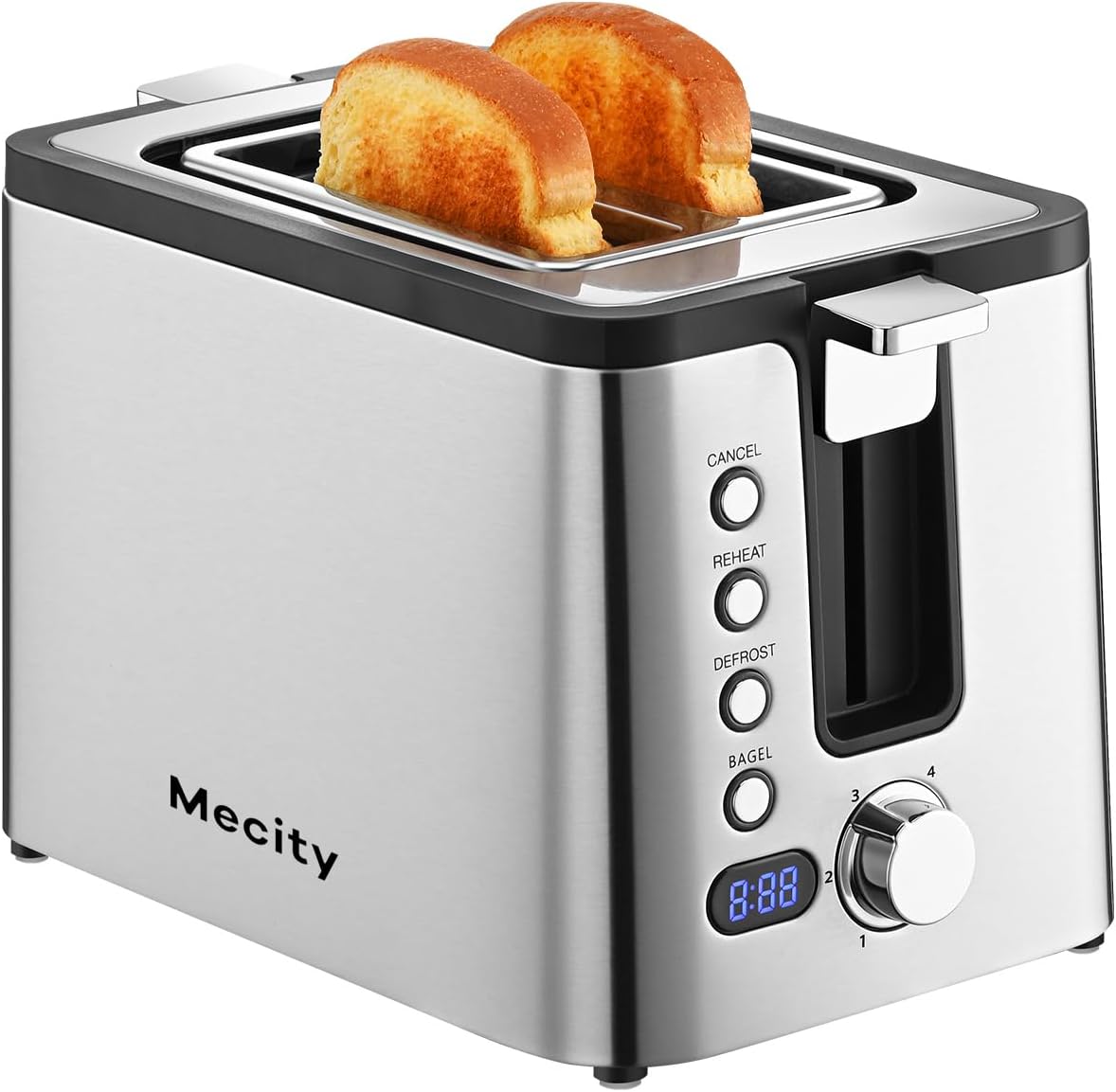 Bread Toaster 2 Slice w/LED Display & 6 Browning Setting