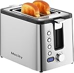 Mecity 4 Slice Toaster, Long Slot Toaster With Countdown Timer, Bagel/Defrost/Reheat/Cancel Functions,Warming Rack, Removable Tray, 6 Browning Settings, Extra Wide Slots, Stainless Steel, 1300W